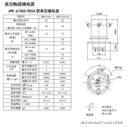 new JPK-6/055A 25KV 150A 24VDC COM Ceramic High Pressure Vacuum Relay - CERAMIC
