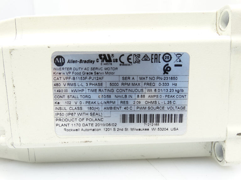 Allen Bradley VPF-B1153F-PJ12AF Servo Motor - ALLEN BRADLEY
