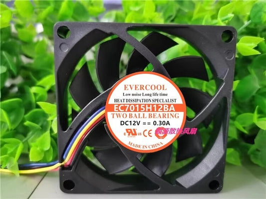 EVERCOOL EC7015H12BA 7015 DC12V 0.30A 7CM 4-Wire Silent Cooling Fan