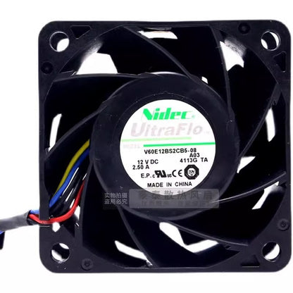 Nidec V60E12BS2CB5-08 6038 DC12V 2.50A 6CM 4-Wire Server Cooling Fan