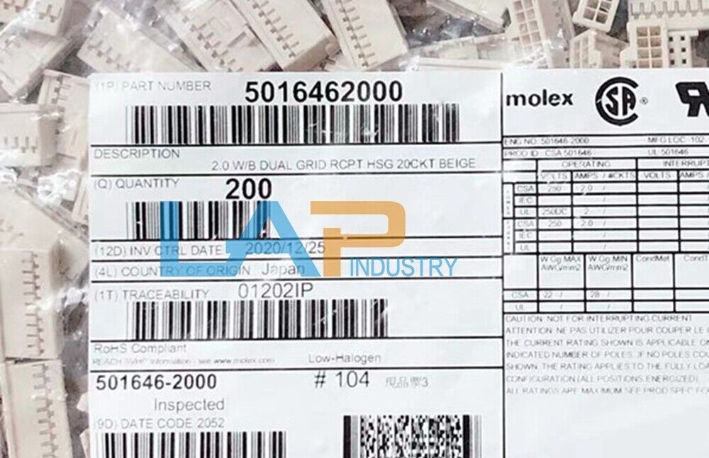 501646-2000 Connector Plastic Shell, 20P 2.0MM Pitch - 200PCS - DELTA