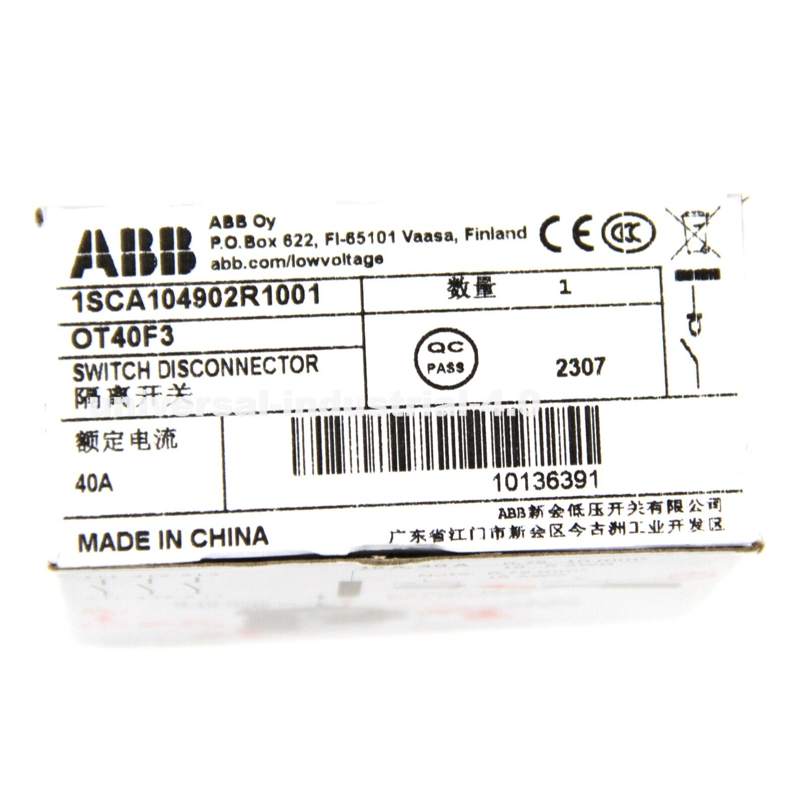 ABB OT40F3 3-Pole 40A 3-Phase Disconnect Switch - ABB