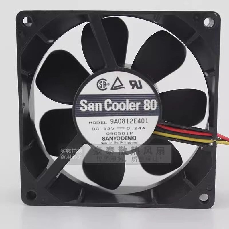 SANYO 9A0812E401 8025 DC12V 0.24A 8CM 3-Wire Dual Ball Cooling Fan