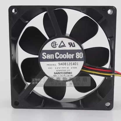 SANYO 9A0812E401 8025 DC12V 0.24A 8CM 3-Wire Dual Ball Cooling Fan