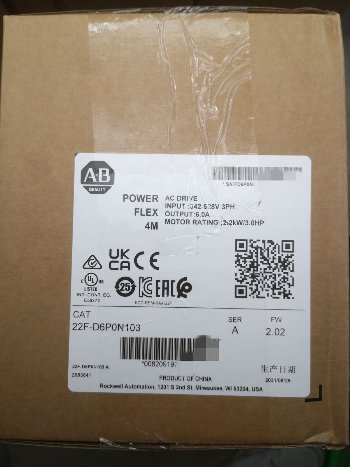 Allen-Bradley 22F-D6P0N103 4M 2.2kW 3HP AC Drive Brand New SHIP - ALLEN-BRADLEY
