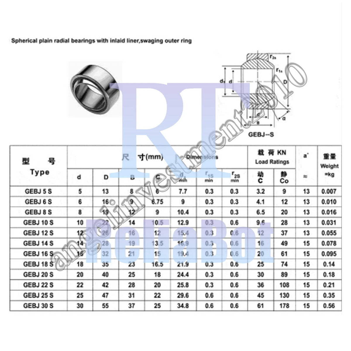 10pcs GEBJ8S Spherical Plain Radial Bearing 8x19x12mm