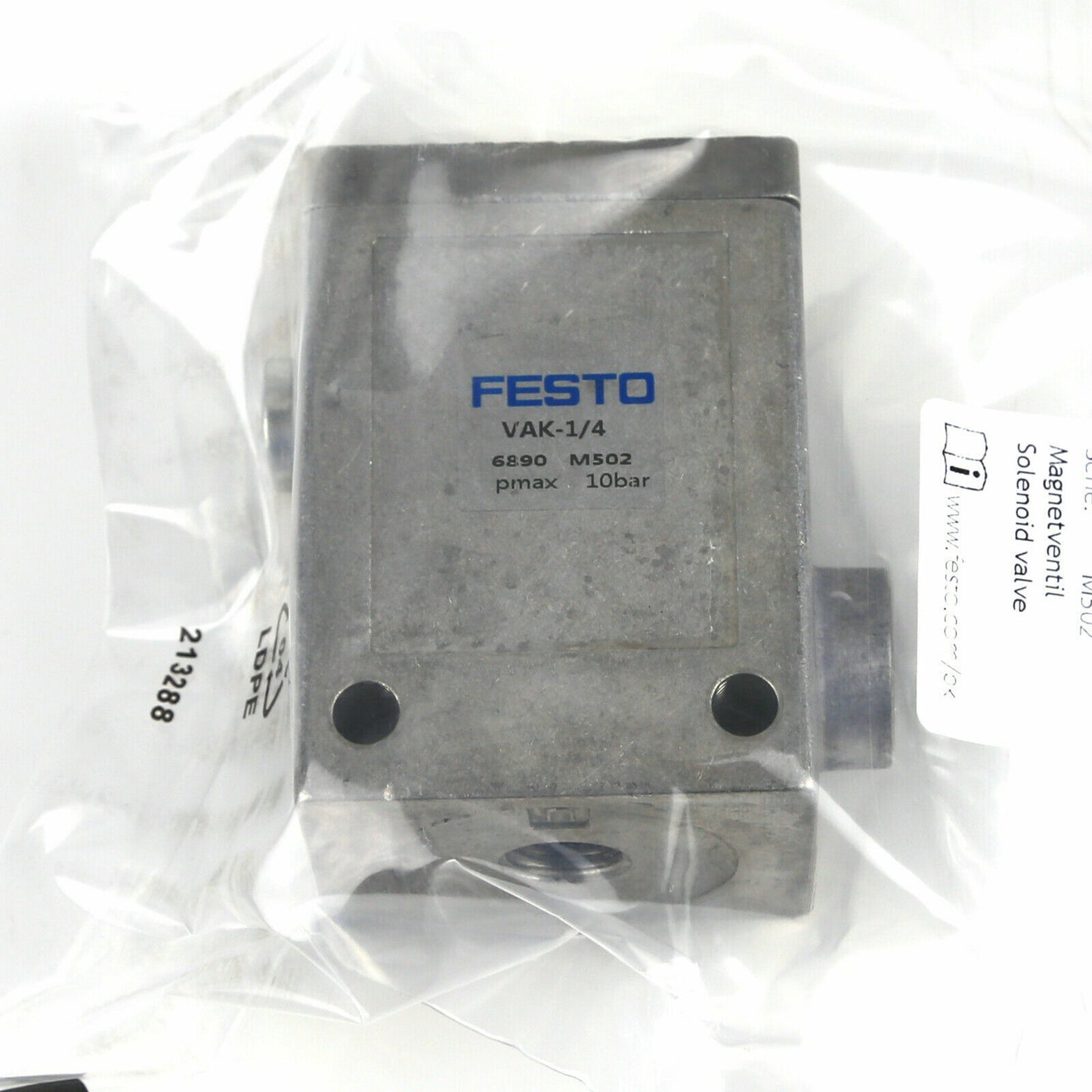 FESTO VAK-1/4 6890 Vacuum Generator Professional 6890 Vacuum Pump Absorbent Top Mount - FESTO