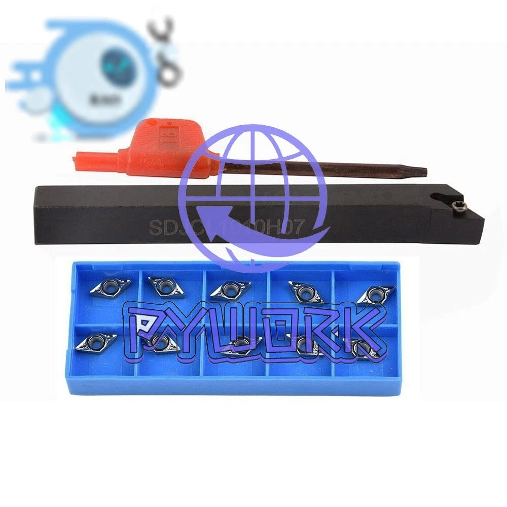 SDJCL1010H07 CNC External Turning Tool Holder + 10Pcs DCGT070204-AK Inserts
