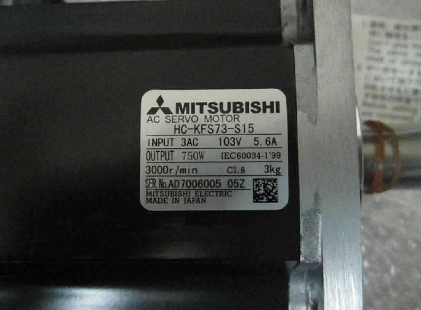 Mitsubishi servo motor HC-KFS73-S15 – Tested and in Good Condition - MITSUBISHI