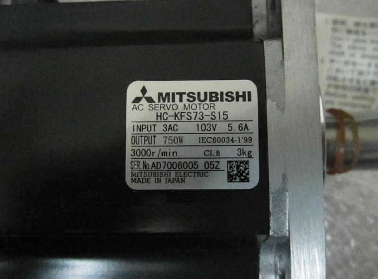 Mitsubishi servo motor HC-KFS73-S15 – Tested and in Good Condition - MITSUBISHI