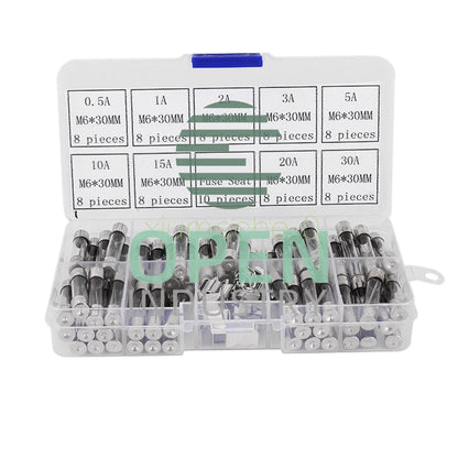 72Pcs Assorted Kit 6x30mm 0.5A-30A Quick Fast Blow Electrical Glass Tube Fuse