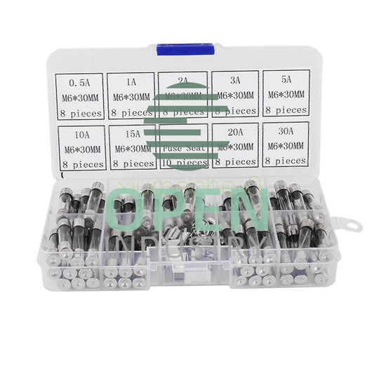 72Pcs Assorted Kit 6x30mm 0.5A-30A Quick Fast Blow Electrical Glass Tube Fuse