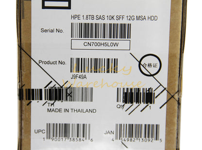 J9F49A 787649-001 HPE MSA 1.8TB 2.5" SAS 10K 12G SFF BC HDD Hard Drive