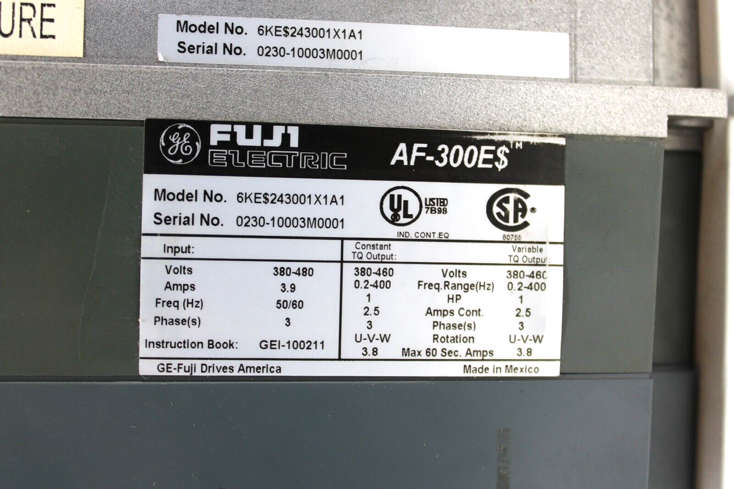 used GE Fuji Electric 6KE$243001X1A1 AF-300$ Variable Frequency Drive 1HP - GE FUJI ELECTRIC