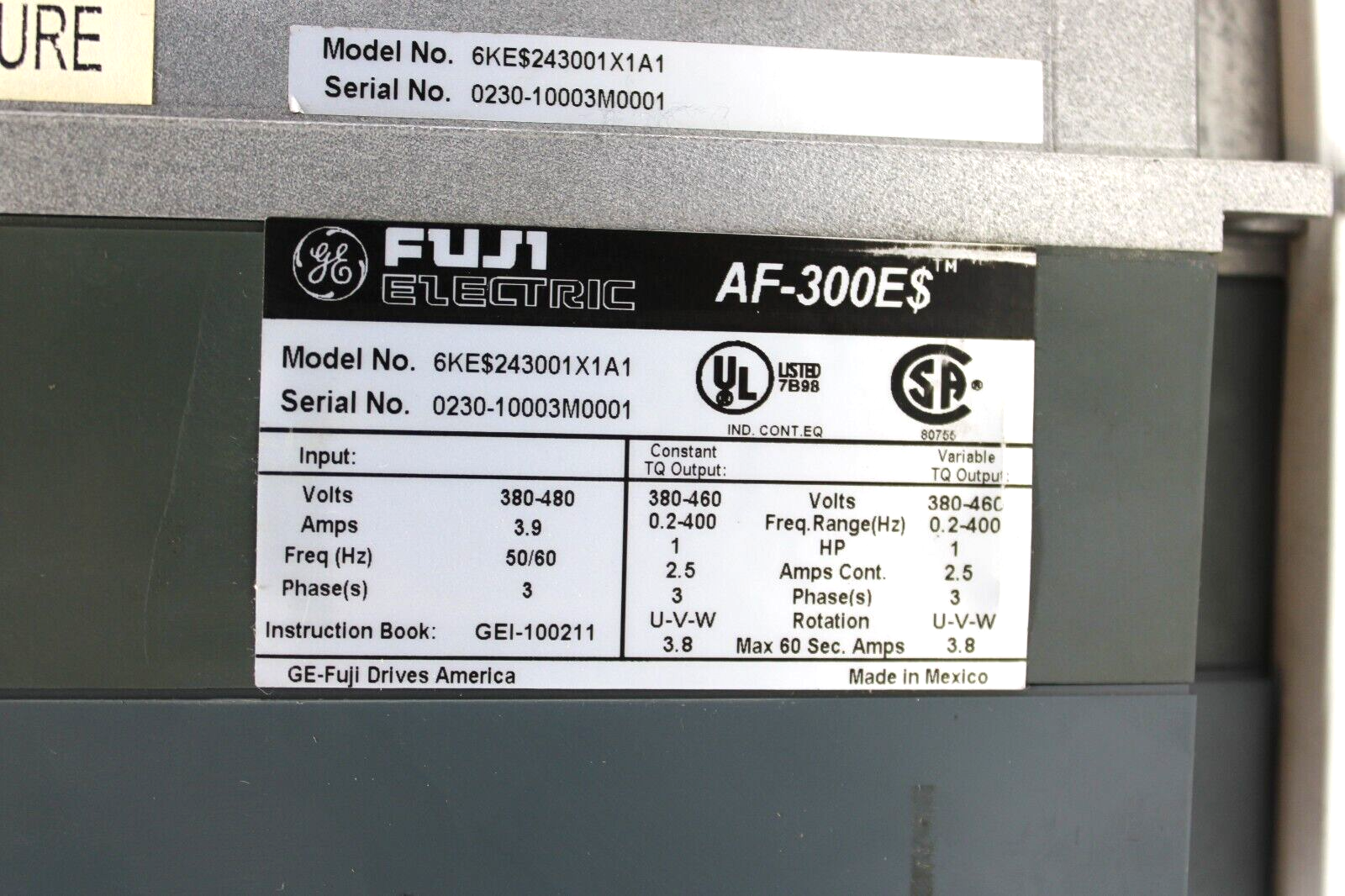 used GE Fuji Electric 6KE$243001X1A1 AF-300$ Variable Frequency Drive 1HP