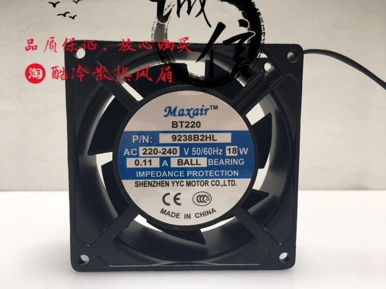 Maxair 9238B2HL AC220V-240V 18W 0.11A 9CM Ball Axial Cooling Fan