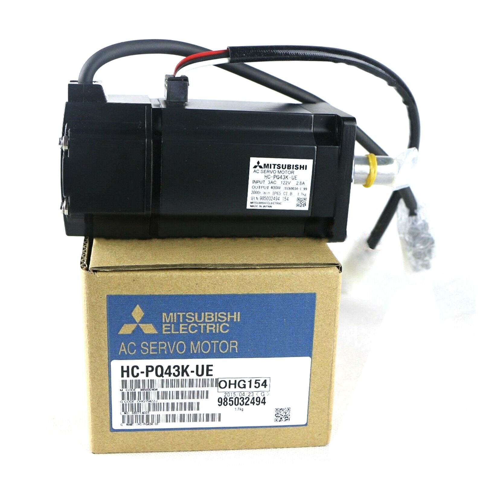 Mitsubishi Servo Motor HC-PQ43K-UE, High-Resolution Encoder, 0.5-2.8 kg·m Torque, 1000RPM, 4-Pole, 60Hz, IP67 - MITSUBISHI