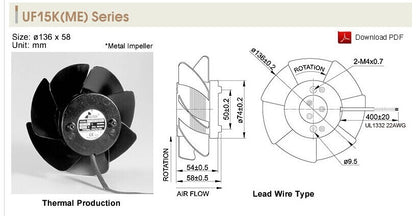FULLTEC UF15KME23 BWHF Metal High Temperature Resistant Spindle Motor Fan