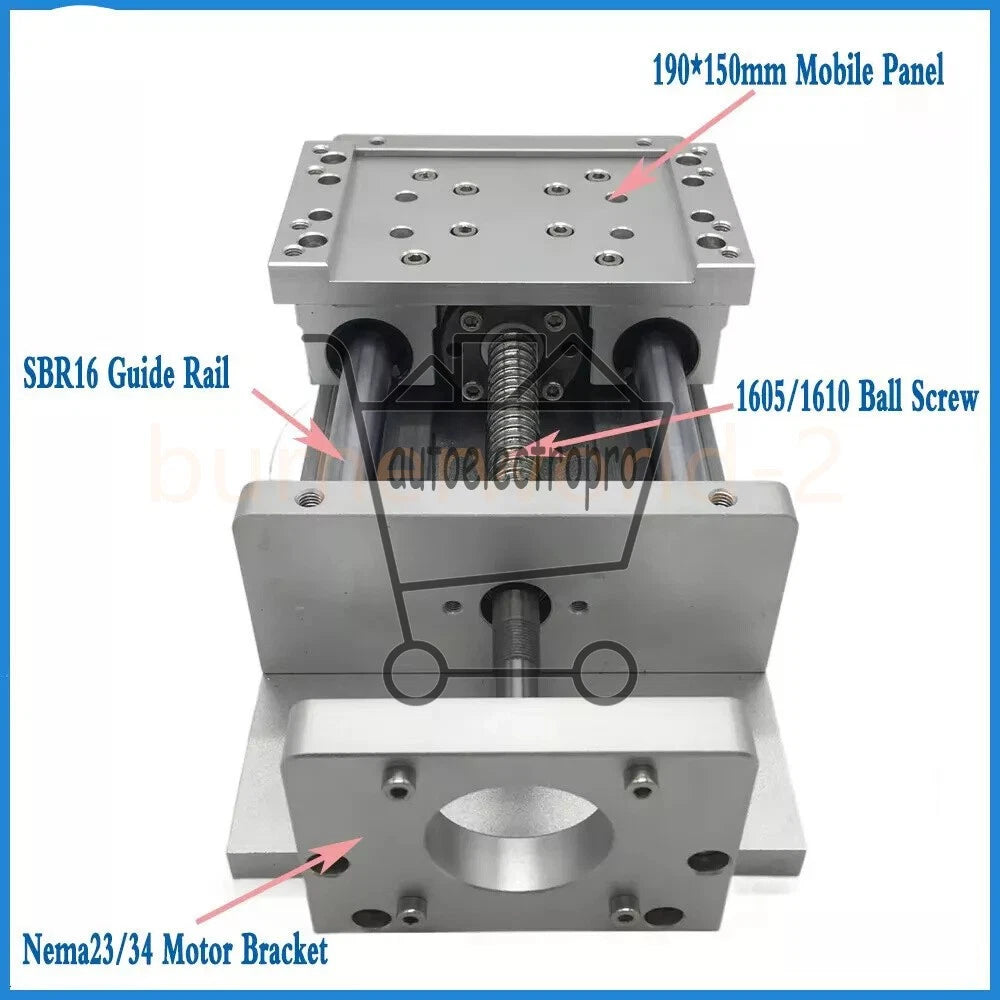100-1000mm Linear Rail Sliding Table Cross Slide Module SBR Guide Rail SFU1605