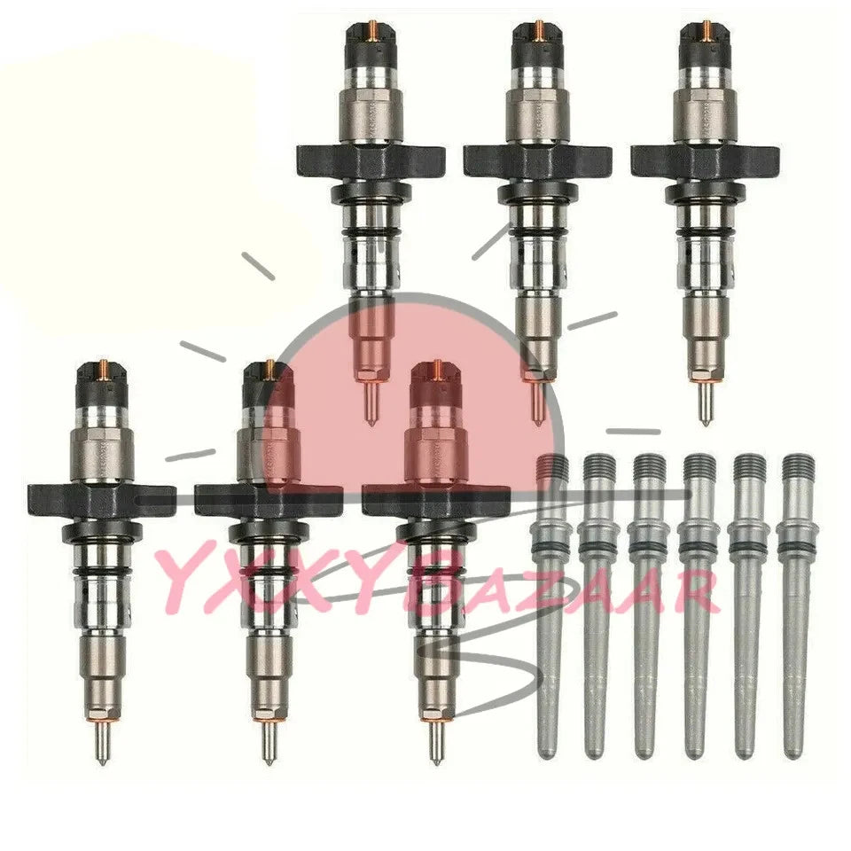 6X Diesel Fuel Injector w/tube Fits For 04-09 Dodge Ram Cummins 5.9L 0445120238