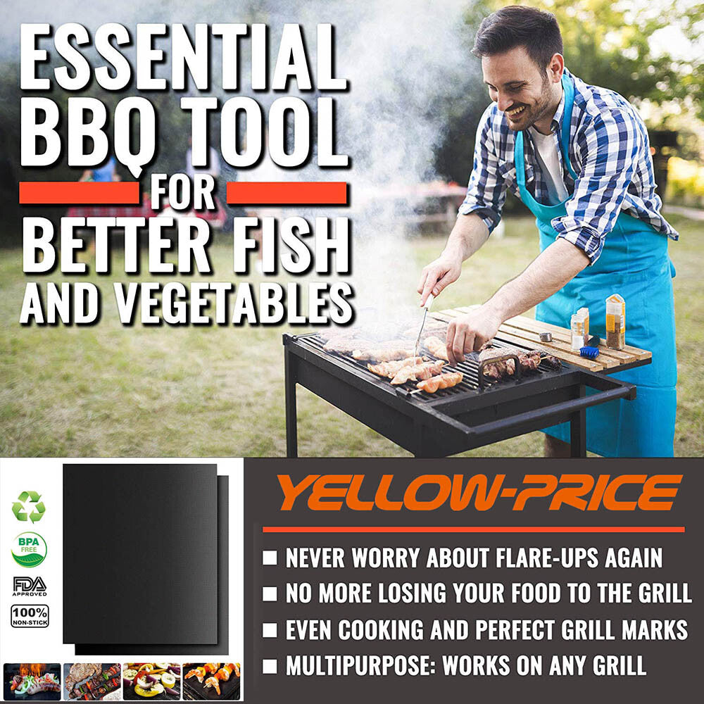 10-Packs BBQ Grill Mat for Teflon Fiber Bake Non Stick Grilling Mats