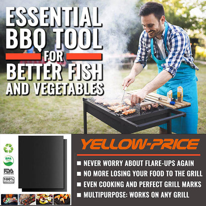 10-Packs BBQ Grill Mat for Teflon Fiber Bake Non Stick Grilling Mats