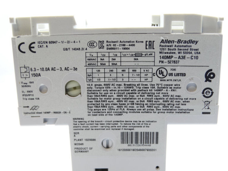 Allen Bradley 140MP-A3E-C10 Circuit Breaker - ALLEN BRADLEY