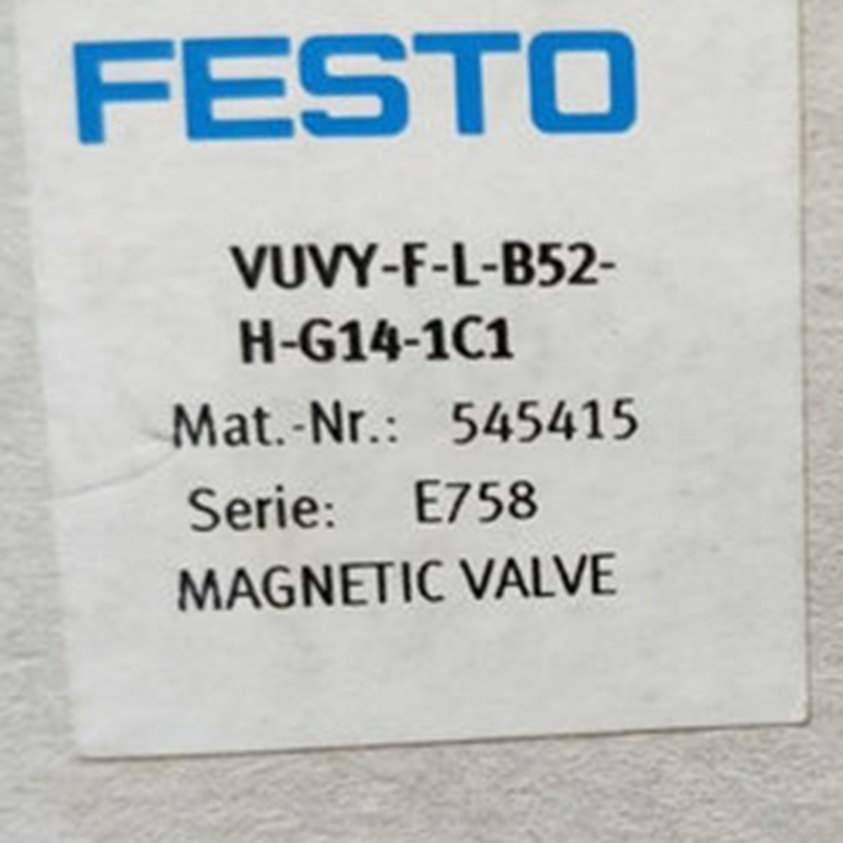 FESTO VUVY-F-L-B52-H-G14-1C1 Solenoid Valve - FESTO