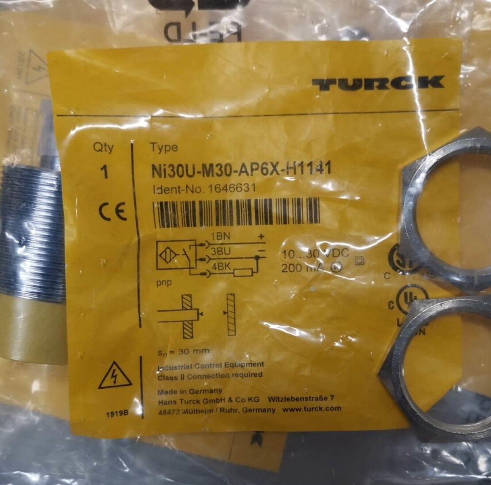 TURCK NI30U-M30-AP6X-H1141 30MM THREADED UPROX BARREL INDUCTIVE PROXIMITY SENSOR - TURCK