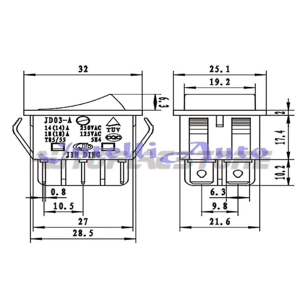 JD03-A1 6Pin 2pcs Rocker Switch 125/250V 30A Inverter Welding Machine button