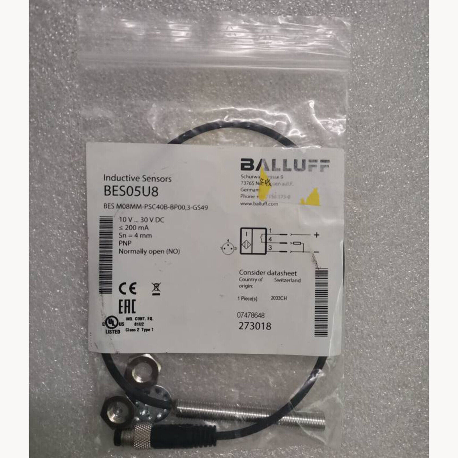 new 1pc  balluff BES M08MM-PSC40B-BP00,3-GS49 BES05U8 Photoelectric sensor