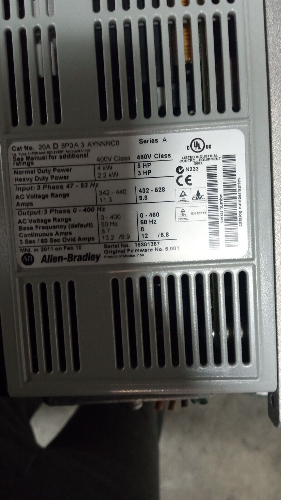 Allen Bradley PowerFlex 70 5 Hp Drive - ALLEN BRADLEY