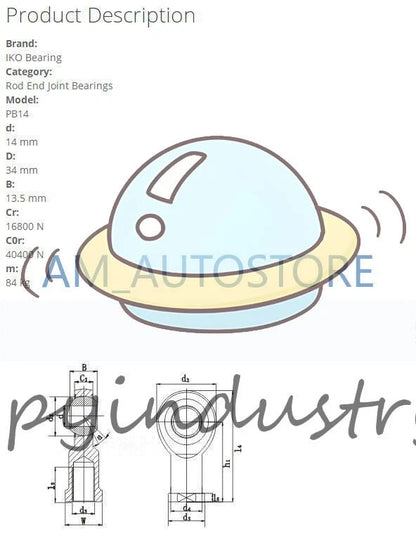 1PC IKO PB14 Lubrication Type PILLOBALL Spherical Bushings 14x34x19mm.