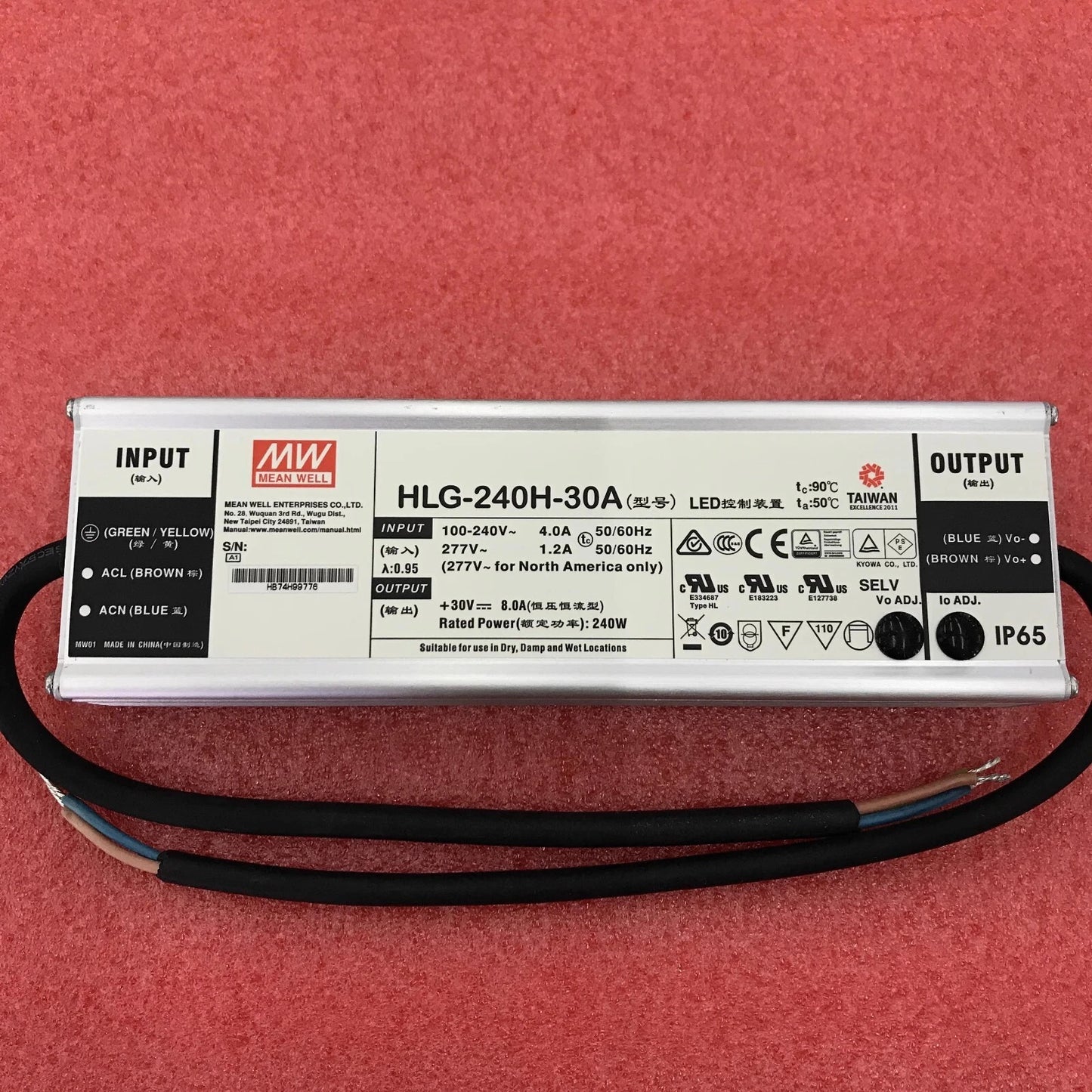 Meanwell HLG-240H-30A 30V 8A Waterproof PFC Constant Current LED Power Supply