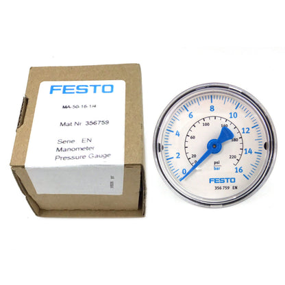 Festo 356759 Pressure Gauge 0-16 Bar & 0-230 Psi - FESTO