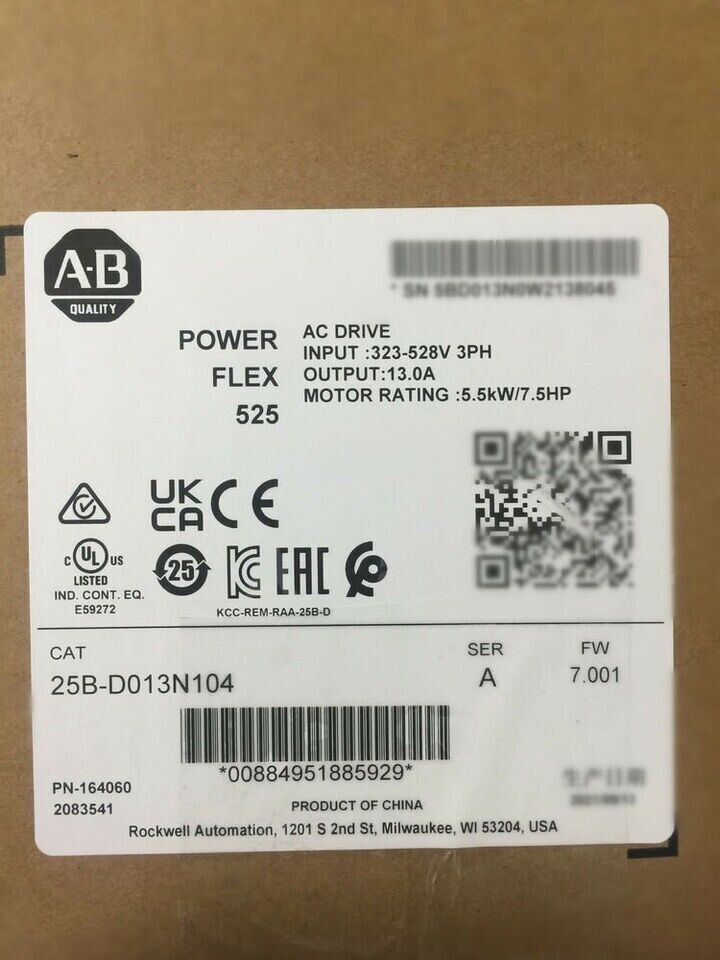 Allen-Bradley PowerFlex 525 AB AC Drive 25B-D013N104 - High-Efficiency Motor Drive System - ALLEN-BRADLEY