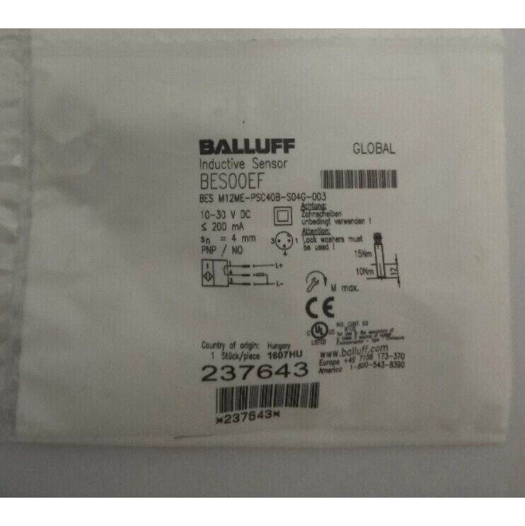 ONE BALLUFF BES M12ME-PSC40B-S04G-003 Proximity Switch - BALLUFF