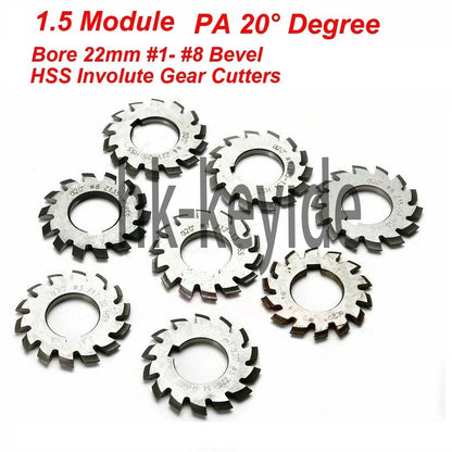 8X/Set M1.5 PA20 #1-8 Bevel Involute Gear Cutters HSS Module 1.5M gear Cutter