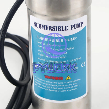1Pcs 24V Stainless Shell Submersible 3.2GPM 4" Deep Well Water DC Pump