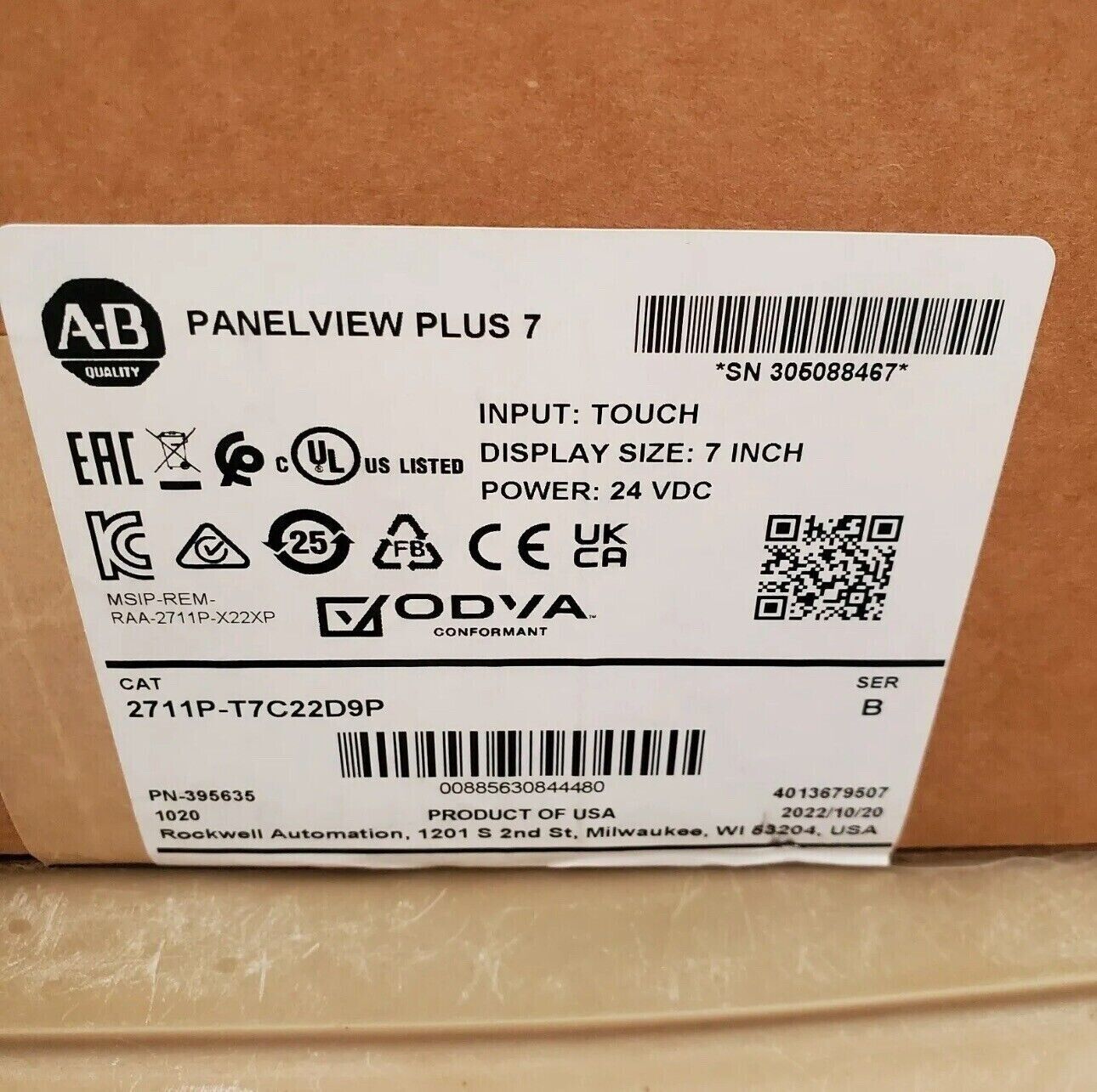 Allen-Bradley 2711P-T7C22D9P PanelView Plus 7 Graphic Terminal New - ALLEN-BRADLEY