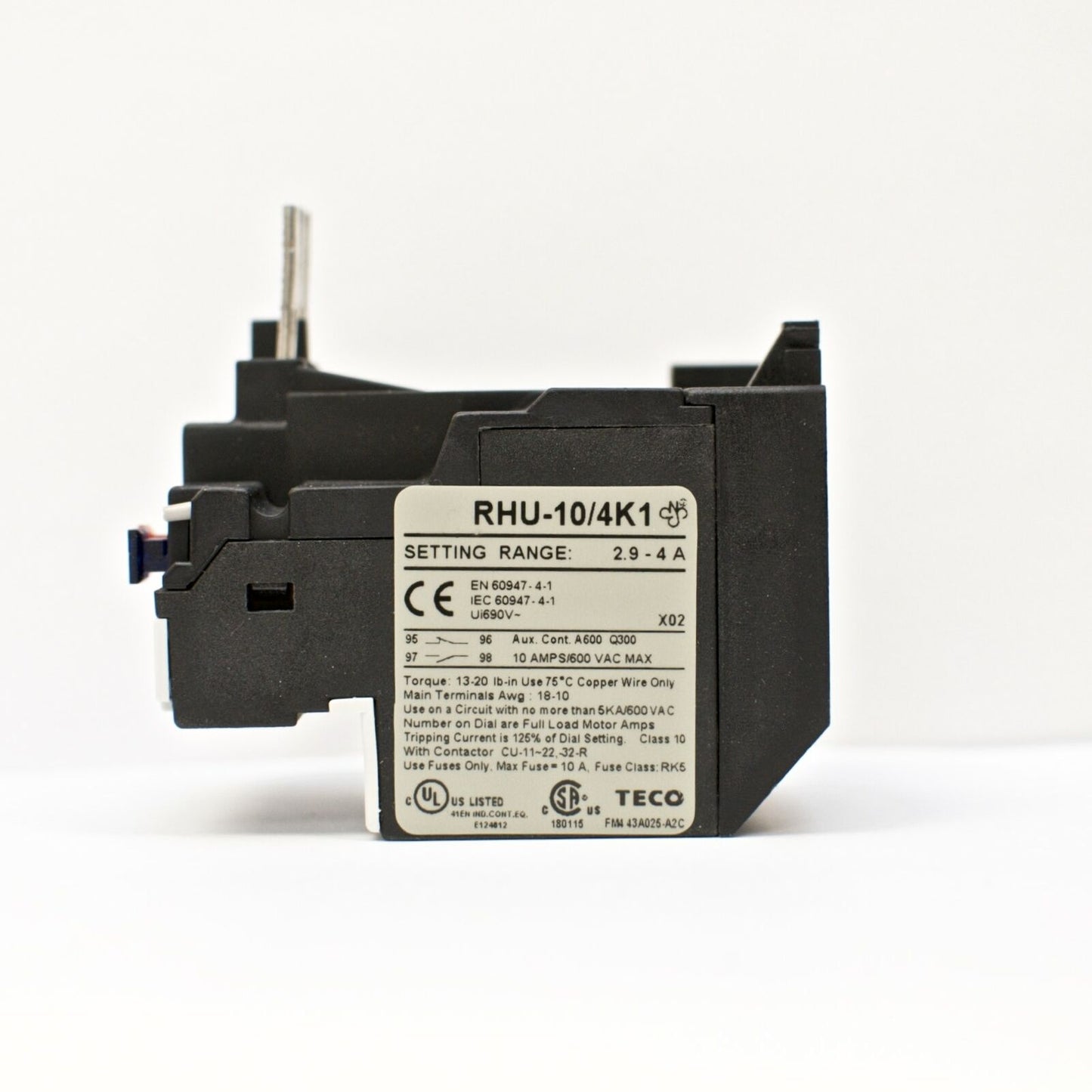 TECO RHU-10/4K1 Thermal Overload Relay, 2.9-4A Amp Range, High-Performance Overload Protection for Industrial and Residential Use - TECO