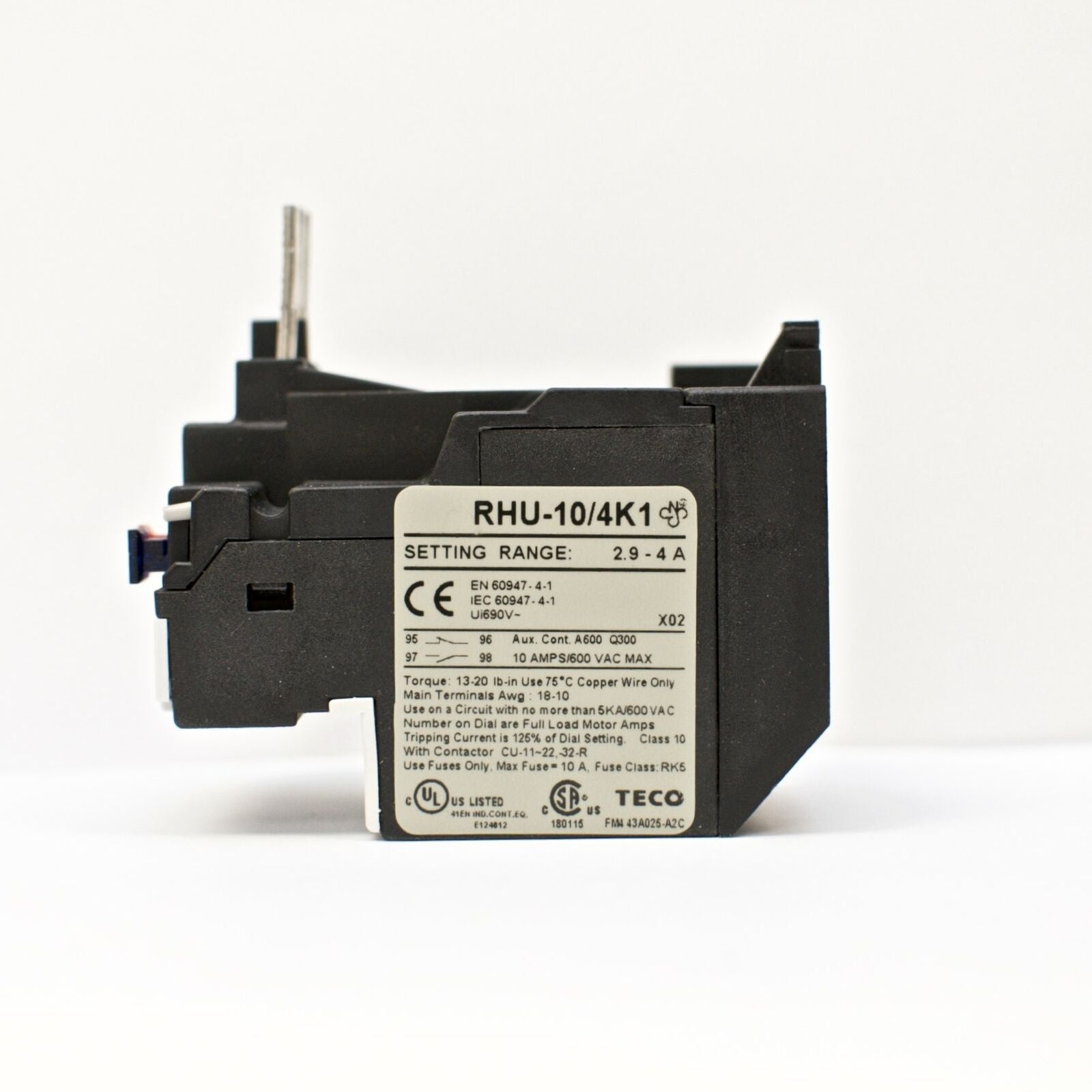 TECO RHU-10/4K1 Thermal Overload Relay, 2.9-4A Amp Range, High-Performance Overload Protection for Industrial and Residential Use - TECO