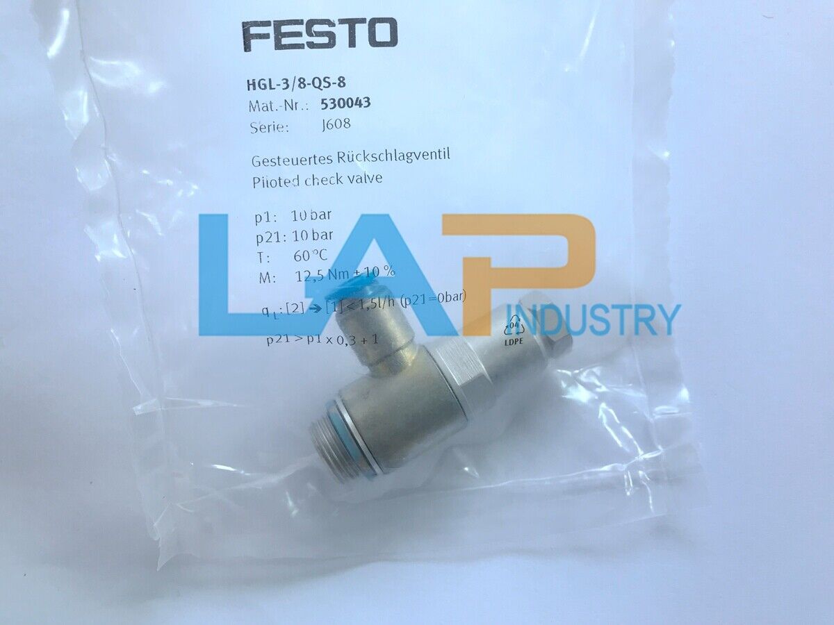 FESTO Pilot Check Valve HGL-3/8-QS-8 - FESTO
