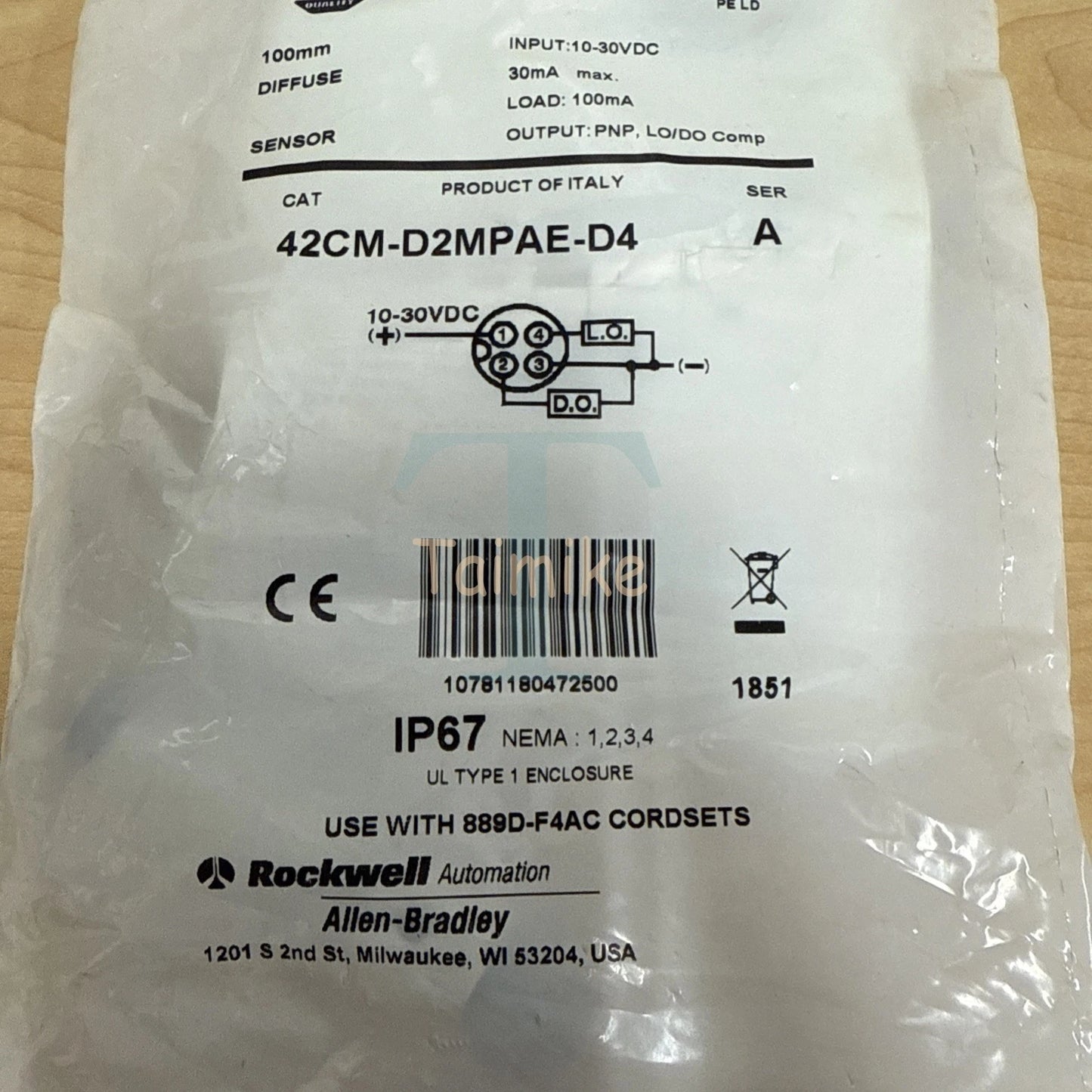 ! Allen Bradley 42CM-D2MPAE-D4 100mm Diffuse Photoelectric Sensor