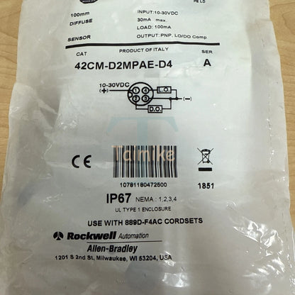 ! Allen Bradley 42CM-D2MPAE-D4 100mm Diffuse Photoelectric Sensor