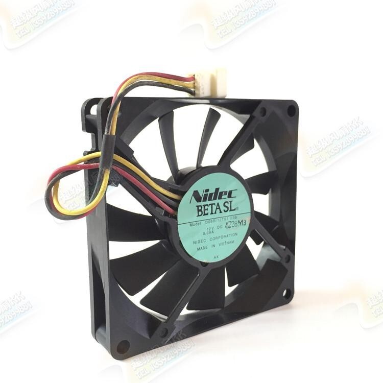 NIDEC 8CM 8015 12V 0.09A D08R-12TS1 03B 3-Pin Silent Cooling Fan