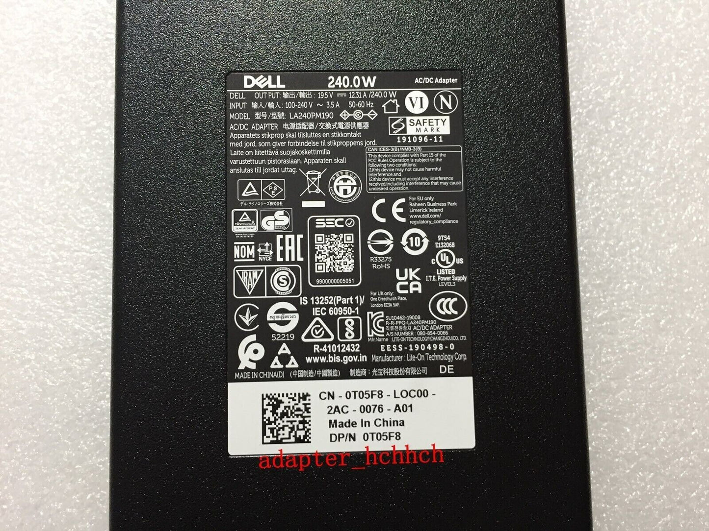 Dell 19.5V 12.31A AC Adapter for Alienware m15 R7 LA240PM190 Laptop