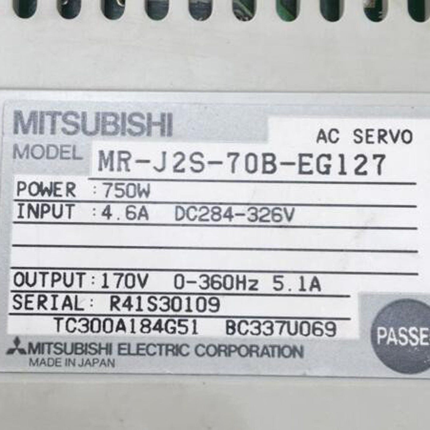 used Mitsubishi AC SERVO DRIVER MR-J2S-70B-EG127, tested and reliable - MITSUBISHI