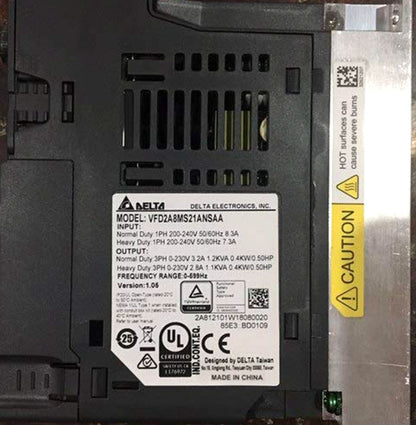 Delta VFD2A8MS21ANSAA Inverter 0.4KW 220V, High-Efficiency 220V Inverter, Power Supply for Home and Commercial Use, 10-Year Warranty, DELTA Electric Power Solutions - DELTA ELECTRIC