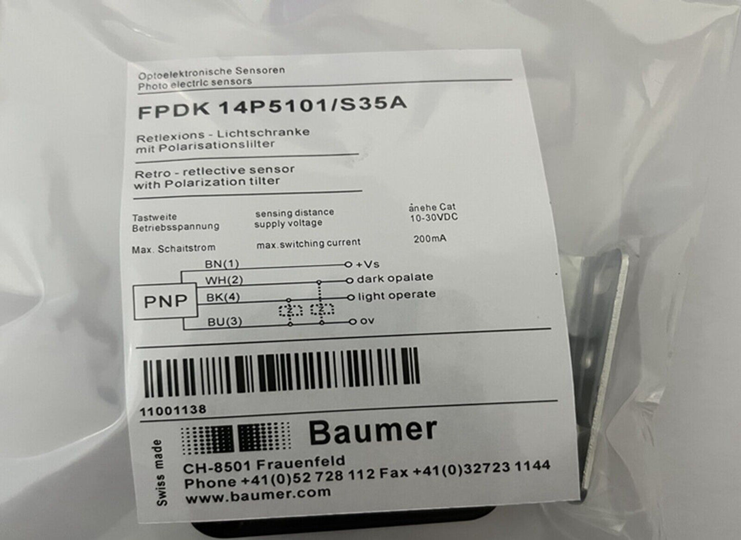BAUMER FHDK-14P5101 Photoelectric Sensor - BAUMER